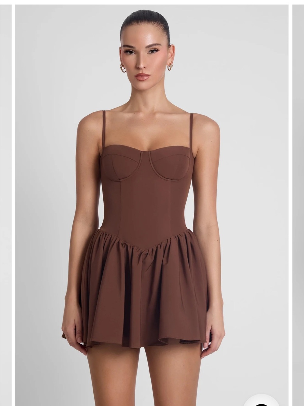 Sculpted Bodice Mini Dress - Brown